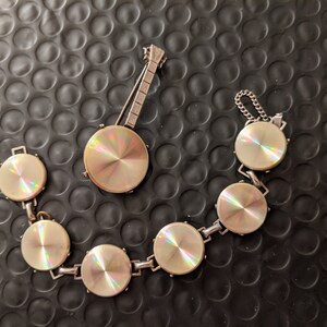 Vintage Iridescent Disc Bracelet and Pin