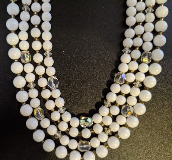 1950s Four Strand White Beads and Austrian Crysta… - image 2