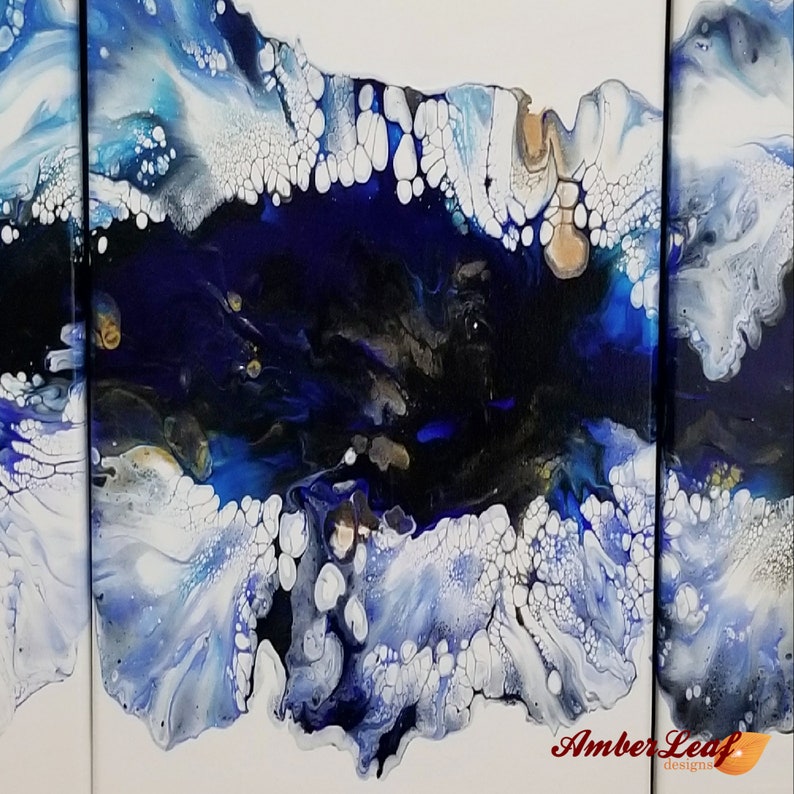 Triptych Acrylic Fluid Art Dutch Pour Etsy