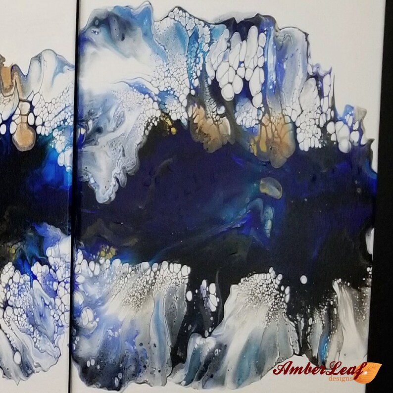 Triptych Acrylic Fluid Art Dutch Pour Etsy