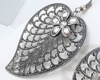 Antiqued Filigree Heart Leaf Earrings