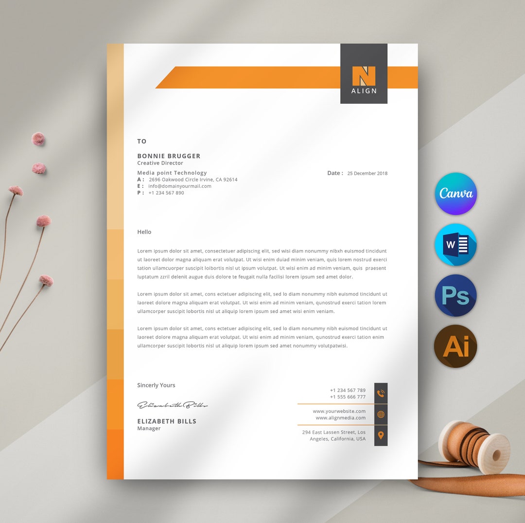 Business Letterhead Template Canva Editable, Custom Company Letterhead