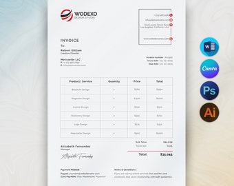 Invoice Template Canva Editable Business Cash Receipt Easily Edit MS Word Templates Digital Pdf Instant Download Online Editable Invoices