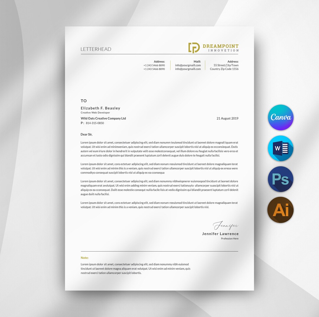 Business Letterhead Template Canva Editable, Custom Company Letterhead