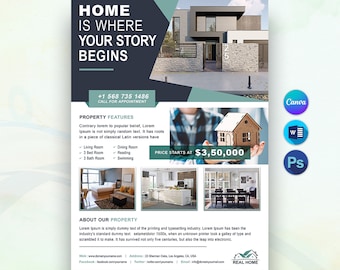 Real Estate Flyer Template, Real Estate Marketing Flyer Template, For Sale Flyer, Canva and MS Word Flyer Template, Instant Download