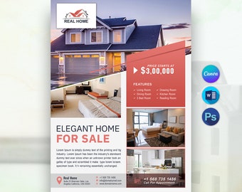 Real Estate Flyer Template, Real Estate Marketing Flyer Template, For Sale Flyer, Canva and MS Word Flyer Template, Instant Download