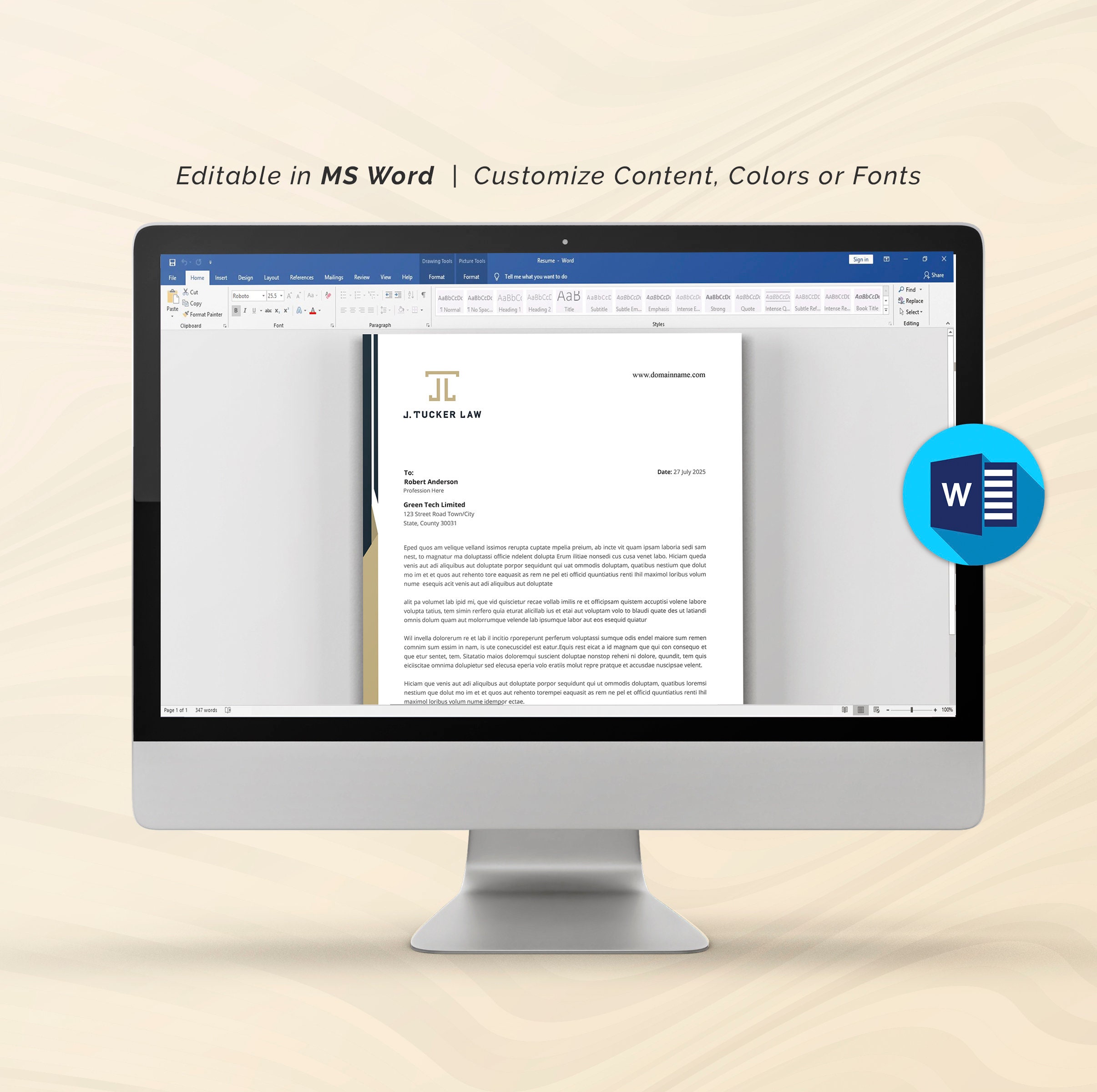 Business Letterhead Template Canva Editable, Custom Company Letterhead