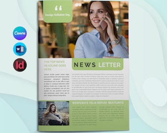 Clean, Modern & Professional Canva Newsletter Template | Editable Microsoft Word | Customizable and Printable InDesign | Instant Download