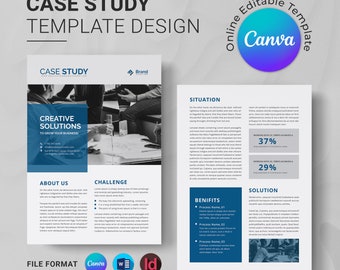 Case Study Design Canva Template | MS Word & InDesign Template | Business Report Brief Template for Canva Online Editable Instant Download