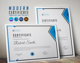 Modern Certificate of Appreciation Template Editable Award Certificate for Canva Professional Certificate Printable Recognition Certificate