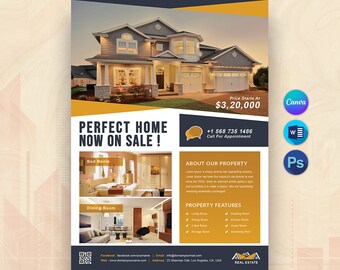 Real Estate Flyer Template, Real Estate Marketing Flyer Template, For Sale Flyer, Canva and MS Word Flyer Template, Instant Download