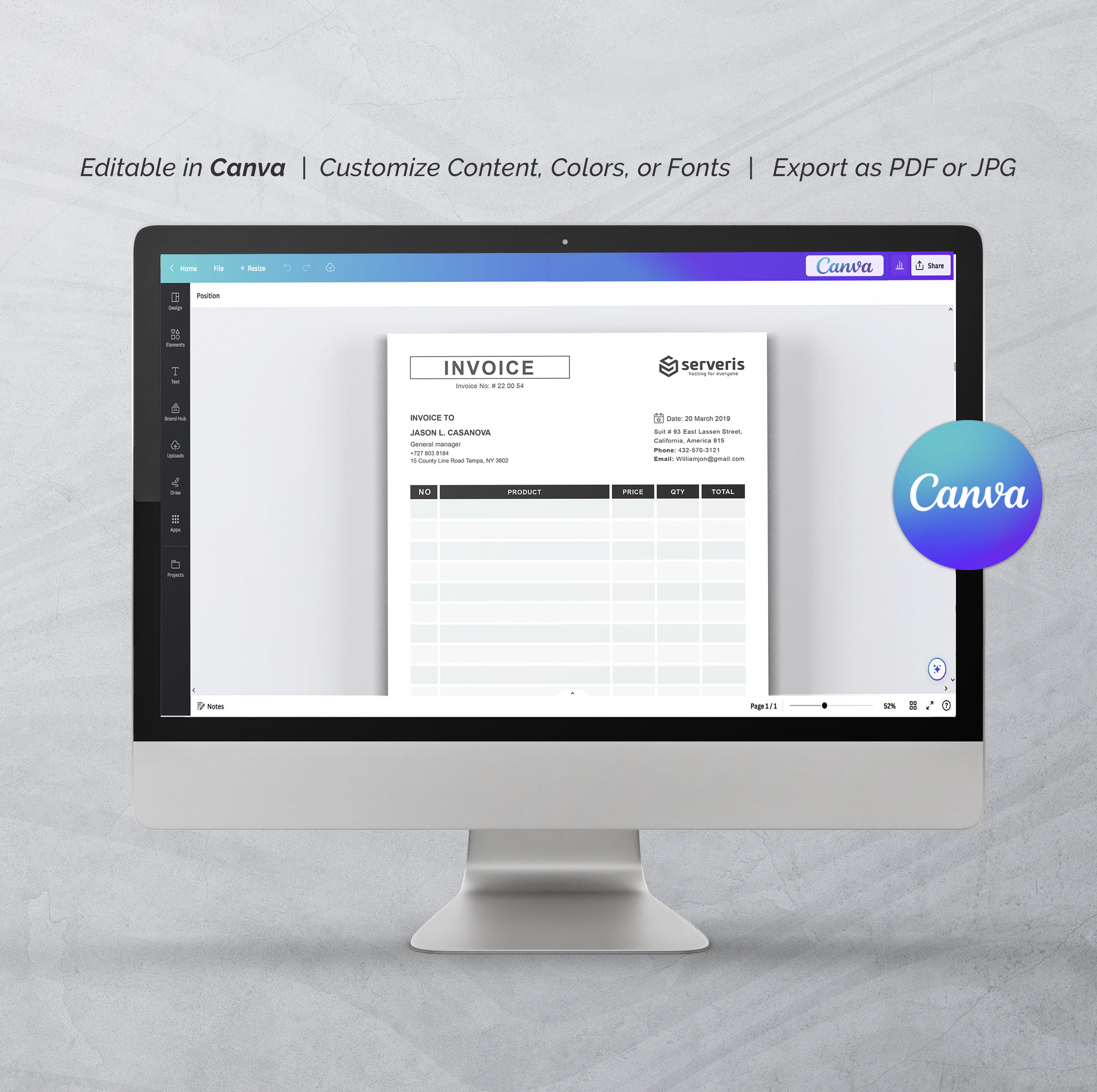 Invoice Template Canva Editable Business Cash Receipt Easily Edit MS ...