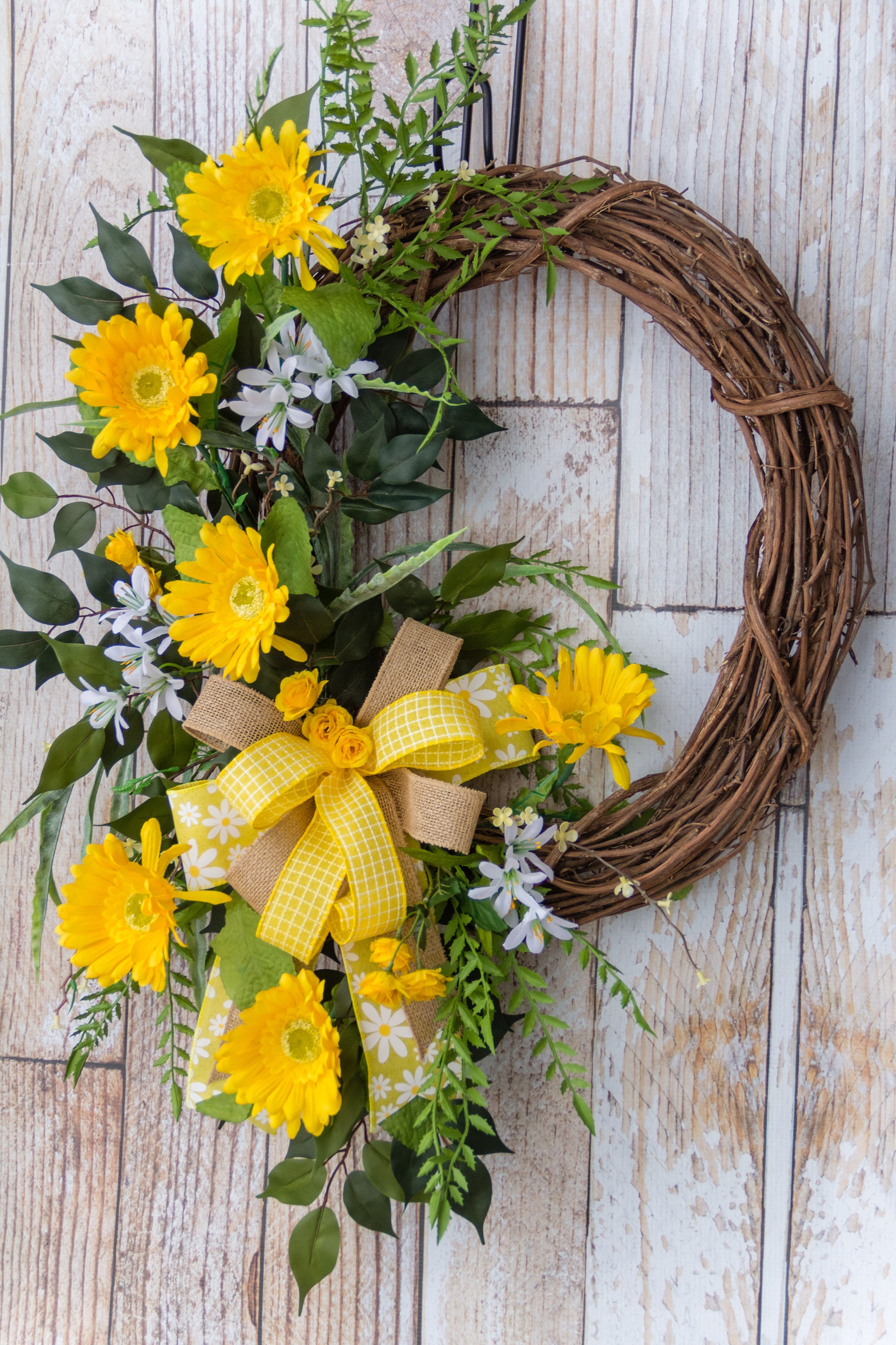 Spring Grapevine Wreath for Front Door Yellow Gerbera Daisy Etsy