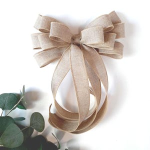 Everyday Bows, Farmhouse Bows for Wreaths, Rustic Bows for Wreaths, Rustic Decor, Linen Ribbon, Wired Ribbon Bows, Beige Farmhouse Bow