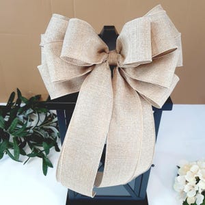 Everyday Bows, Farmhouse Bows for Wreaths, Rustic Bows for Wreaths, Rustic Decor, Linen Ribbon, Wired Ribbon Bows, Beige Farmhouse Bow image 2