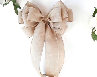 Everyday Bows, Farmhouse Bows for Wreaths, Rustic Bows for Wreaths, Rustic Decor, Linen Ribbon, Wired Ribbon Bows, Beige Farmhouse Bow