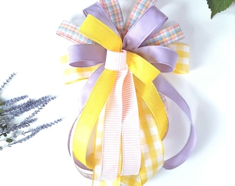 Spring Bow for Front Door Wreath, Yellow Bows for Wreaths, Lantern Decor, Handmade Wired Ribbon Bows, Mother's Day Gift, Wreath Attachments