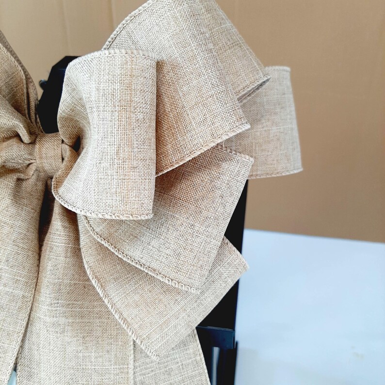 Everyday Bows, Farmhouse Bows for Wreaths, Rustic Bows for Wreaths, Rustic Decor, Linen Ribbon, Wired Ribbon Bows, Beige Farmhouse Bow image 4