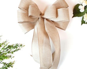 Everyday Bows, Farmhouse Bows for Wreaths, Rustic Bows for Wreaths, Linen Ribbon, Wired Ribbon Bows, Beige Farmhouse Bow, Wreath Supplies