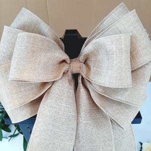 Everyday Bows, Farmhouse Bows for Wreaths, Rustic Bows for Wreaths, Rustic Decor, Linen Ribbon, Wired Ribbon Bows, Beige Farmhouse Bow image 5
