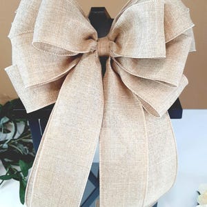 Everyday Bows, Farmhouse Bows for Wreaths, Rustic Bows for Wreaths, Rustic Decor, Linen Ribbon, Wired Ribbon Bows, Beige Farmhouse Bow image 10