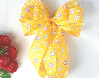 Spring Bows, Flower Bows for Wreaths, Spring Wreath Bow, Spring Bow for Lantern, Spring Decor, Wired Ribbon Bows, Yellow Flower Bow