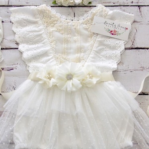 Boho Off  White Baby Girl Romper, Infant Girl Dress, Cake Smash Outfit,1st Birthday, Lace Baptism Romper, Baby Girl Dress, christening Dress