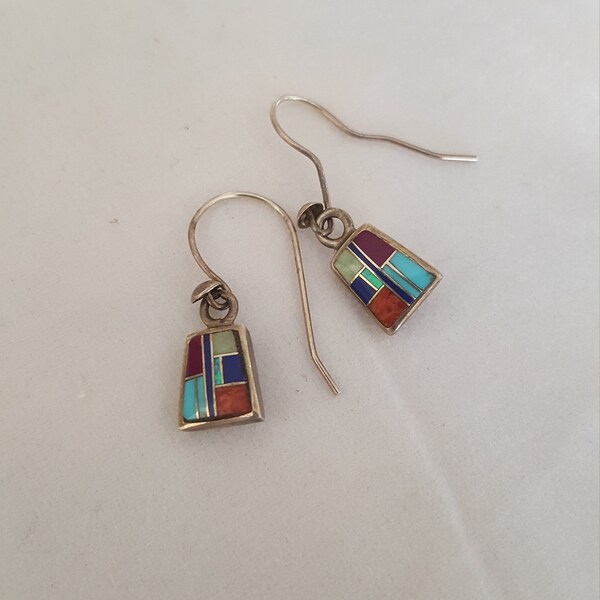 Sterling Silver and Multi-Stone Inlay Earrings