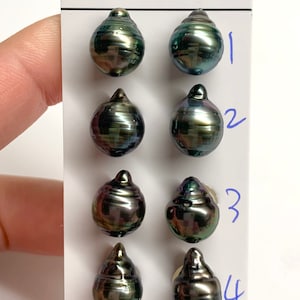 9-10 mm AAA Luster Peacock green/Grey Circle/Tear Drop/Baroque Tahitian Cultured Pearls, Loose Pearls,Earring Pendant,SoldByPair,121020-9/10