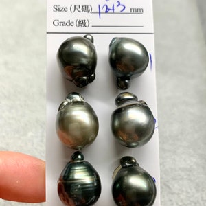 Tahitian Pearl, 12-13 MM High Luster Circle-Drop/Baroque Tahitian Cultured peaSold by Pair, Lot 198312-1213-110922-3