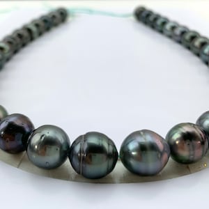 Multi Color 11.0-12.5 mm Oval/Circle Tahitian Cultured pearl Necklace, wholesale pearls, Tahitian Pearl, Lot-222345-1113-020824-1