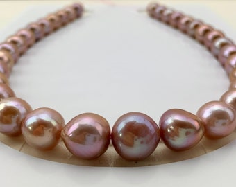 AAAA Edison Pearl necklace, 11.1-13.8 mm Semi Baroque Lavender Edison Cultured Pearl necklace, Hand Picked each pearl
