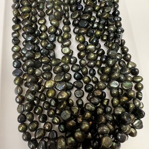 7-8mm Dark Green (dyed color) Baroque freshwater cultured pearls necklace, loose strands, Price for 1 Strand