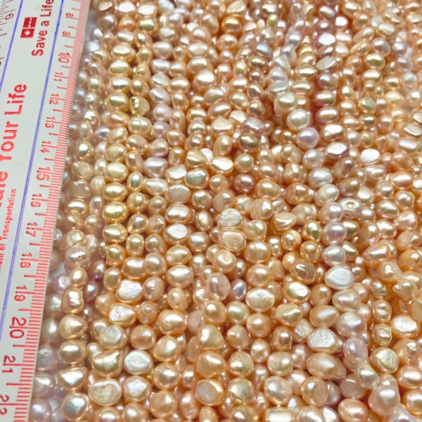 7-8mm AAA Natural Pink/peach Baroque freshwater cultured pearls necklace, loose strands, Price for 1 Strand, lot Bag081920-4