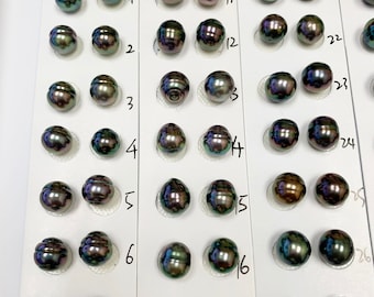 9-10 mm AAAA Luster Peacock green/Dark black Circle/Tear Drop/Baroque Tahitian Cultured Pearls, Loose Pearls,Earring Pendant, Sold by Pair