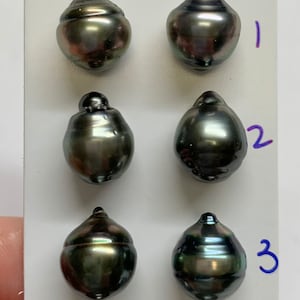 9-10 mm High Luster green/Grey/Dark color, Circle-Drop/Baroque Tahitian Cultured Pearl,Sold by Pair, Earring,Pendant,LOT20816X-910-100623-1