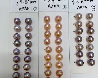 Fine Jewelry-Topest quality of 7.5-8.0mm Round Lavender/Pink Freshwater Cultured pearls, Sold by Pair-Wholesale pearls,Good for all setting