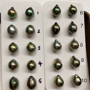 10-11mm High Luster Peacock/green/Grey/Dark color, Oval/Semi-Baroque Tahitian Cultured Pearl,Sold by Pair, Earring, Pendant,Wholesale pearls
