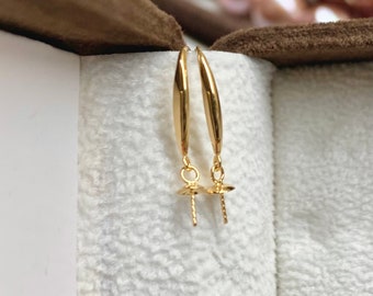 18K Solid Yellow Gold Dangle Earring Setting, taille de tasse-0.29mm, Pin 0.35mm, Vendu par paire, Bien fait avec une haute qualité.