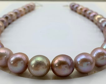 AAA Edison Pearl necklace, 11.3-13.2mm Near Round/Semi Baroque Lavender Edison Cultured Pearl necklace, Hand Picked each pearl