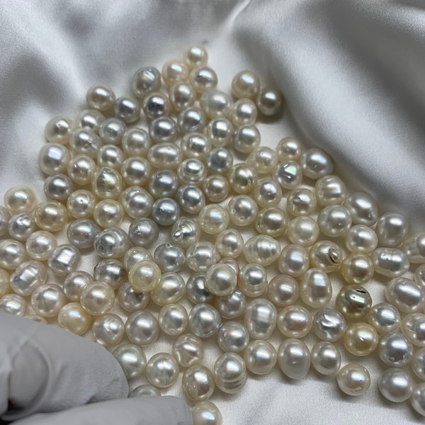 White South Sea Pearl- NO Pick Lot, 8-9 mm Semi-Baroque Loose South Sea Cultured Pearls, Sold by PC, Wholesale