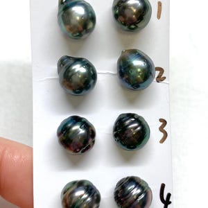 9-10 mm AAA Luster Peacock green/Grey Circle/Tear Drop/Baroque Tahitian Cultured Pearls, Loose Pearls,Earring Pendant, Sold by Pair-022725-7