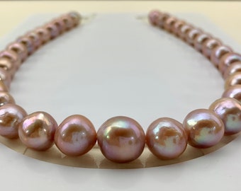 AAAA Edison Pearl necklace, 11.1-13.8 mm Semi Baroque Lavender Edison Cultured Pearl necklace, Hand Picked each pearl