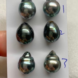 9-10mm Juicy Extra Luster Peacock/green/Blue Tone Circle/Tear Drop/Baroque Tahitian Cultured Pearl, Sold by Pair, Wholesale pearls