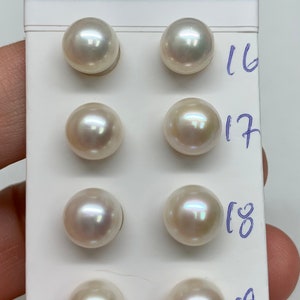 AAA 8.0-8.5 mm Round White Freshwater Cultured pearls, Sold by Pair-Wholesale,Good For Stud Setting