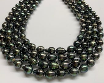 Tahitian Pearl Necklace, 7/8-10mm Circle-Drop/Baroque Tahitian Cultured Pearl,Polynesia Pearl, Natural Rich color, wholesale,Lot21528-0621-2