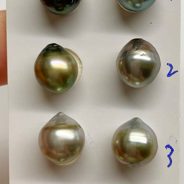 Tahitian Pearl, 8-9mm Extra Luster, Oval/Tear Drop Tahitian  Cultured Pearl, Sold by Pair, good for pearl earring, pendant, Wholesale pearls