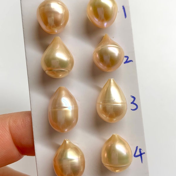 Rare Tear Drop pearls! Natural Color! 9-10 mm Freshwater Cultured Pearl for Excellent Design Jewelry Project,1.0mm half drilled,sold by Pair