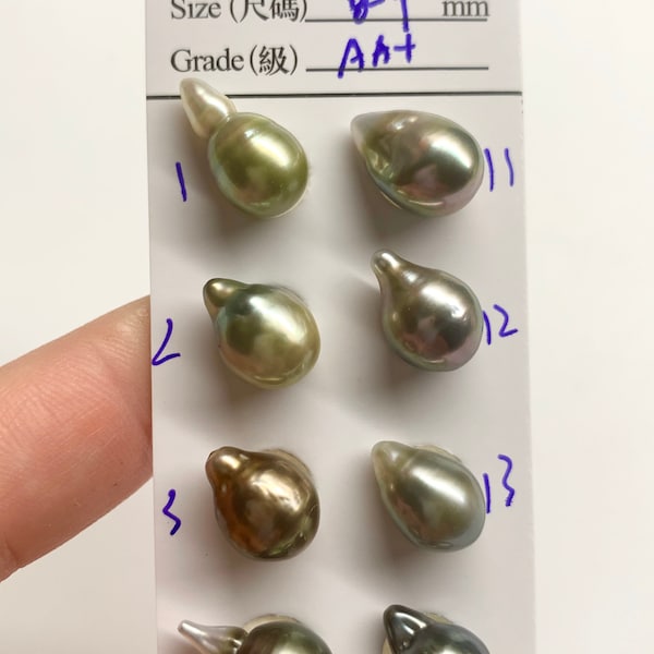 Tahitian pearl 8-9 mm multi color, Grey/Green,Tear Drop/Baroque Tahitian Cultured Pearls, Loose Pearls,Earring Pendant, Sold by Pc