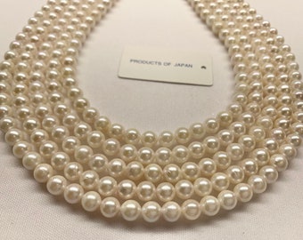 6.5-7.0 mm White AA Japanese Akoya Cultured Pearl, 16", Pearl has blemishes, Ivory tone, string to 18" with knots clasp, Price per strand